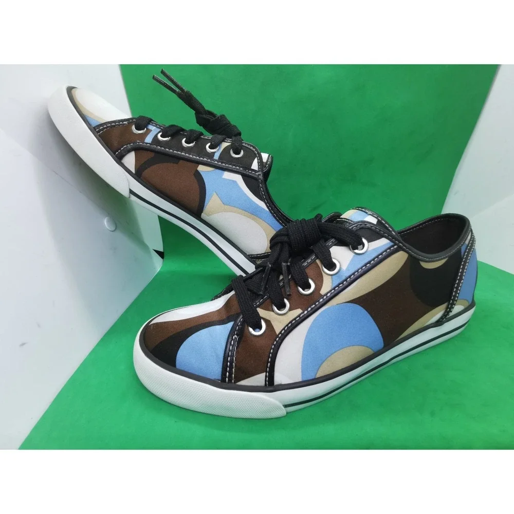 Coach Dalia Signature Canvas Sneakers Women Size 8.5M Brown Blue Cream Shoes